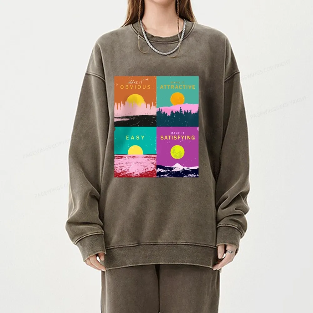 Pagewings Modern Art Atomic Habits Unisex Washed Sweatshirt