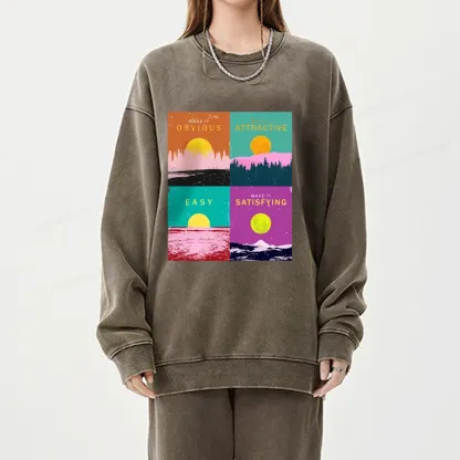 Pagewings Modern Art Atomic Habits Unisex Washed Sweatshirt