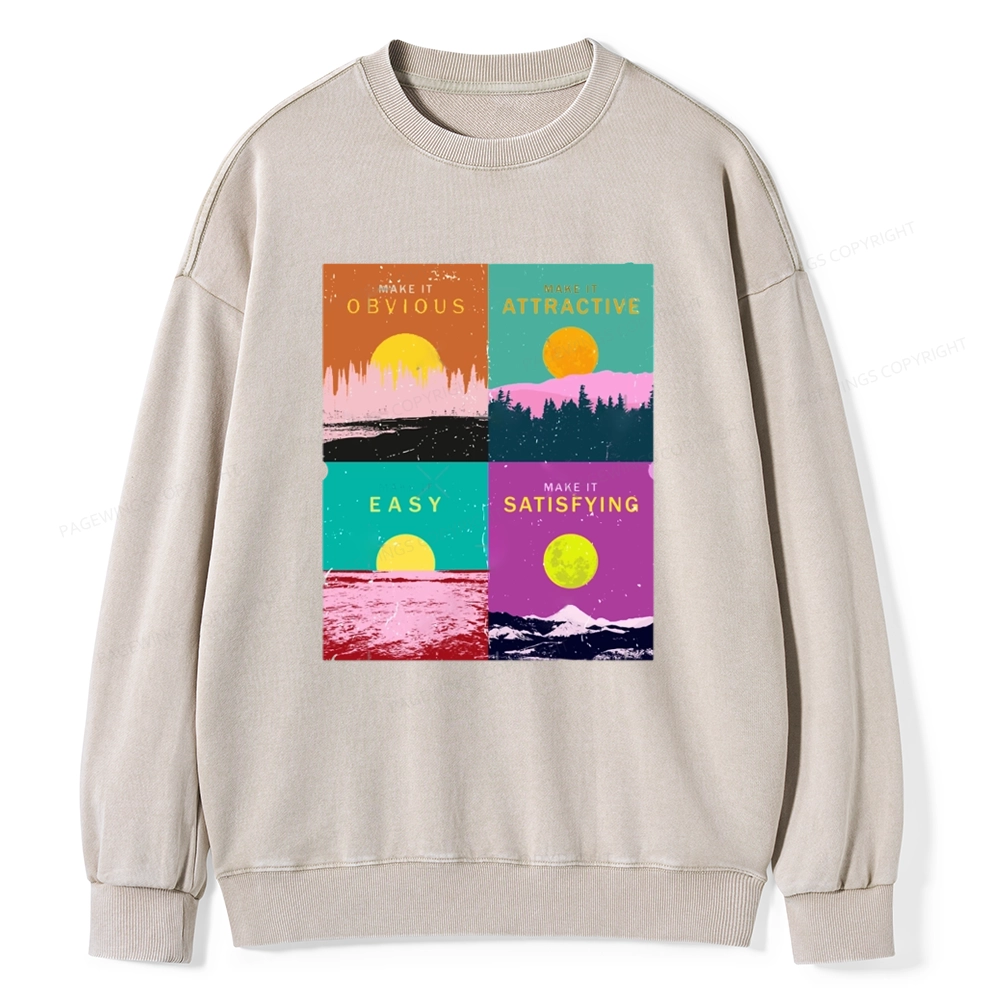 Pagewings Modern Art Atomic Habits Unisex Washed Sweatshirt