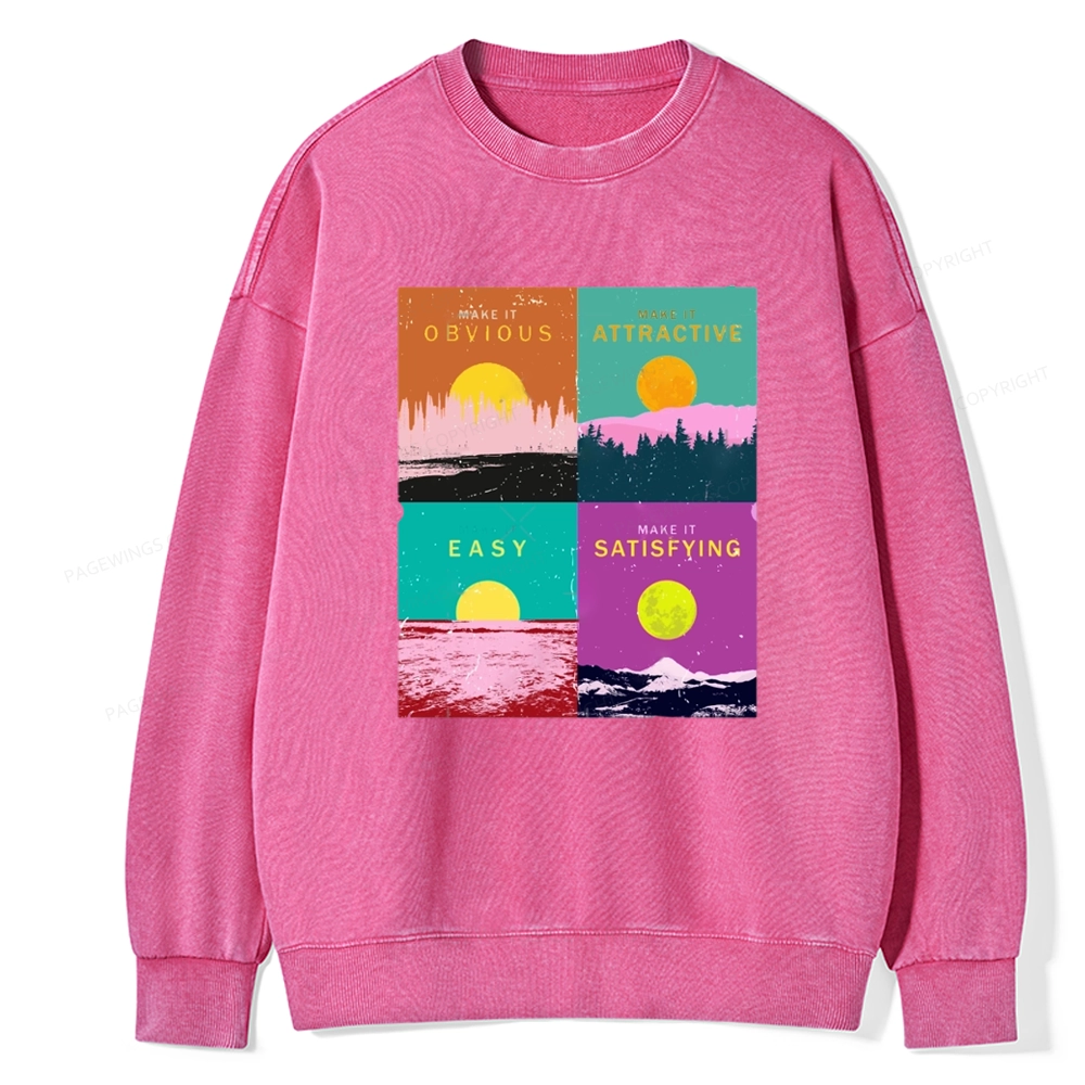 Pagewings Modern Art Atomic Habits Unisex Washed Sweatshirt