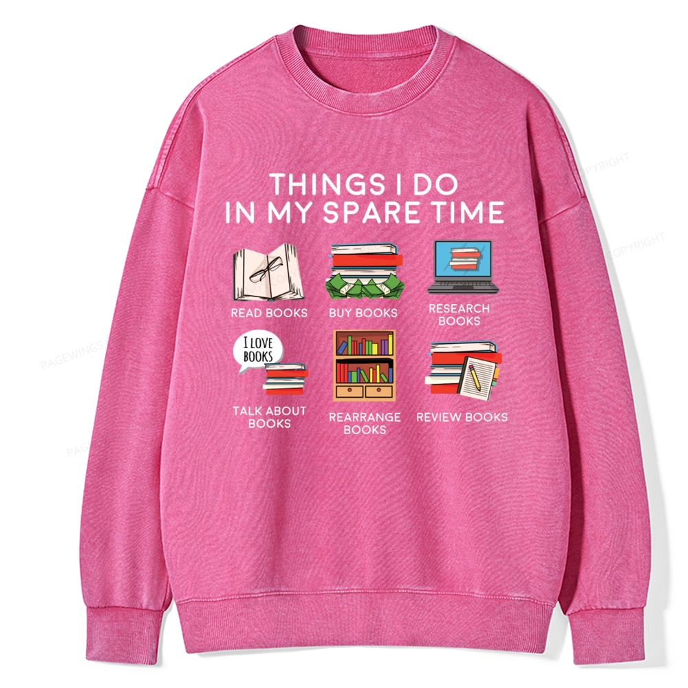 Pagewings Books Reading In My Spare Time Unisex Washed Sweatshirt