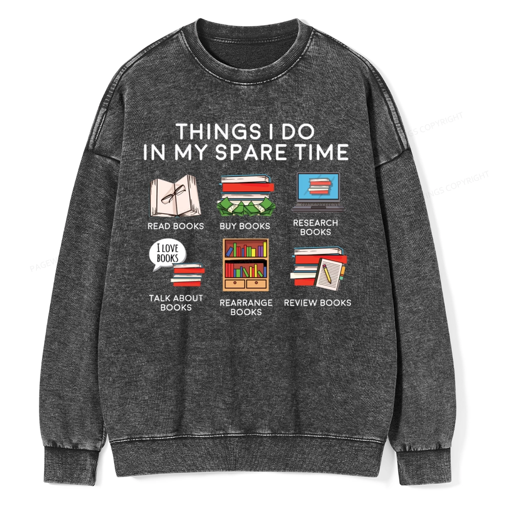 Pagewings Books Reading In My Spare Time Unisex Washed Sweatshirt