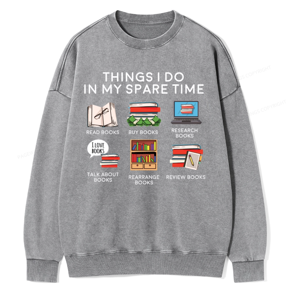 Pagewings Books Reading In My Spare Time Unisex Washed Sweatshirt
