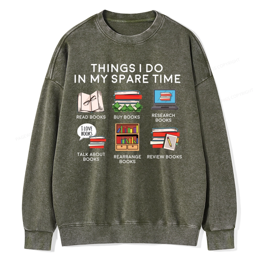 Pagewings Books Reading In My Spare Time Unisex Washed Sweatshirt