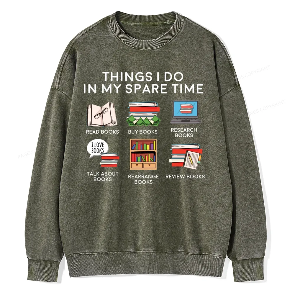 Pagewings Books Reading In My Spare Time Unisex Washed Sweatshirt