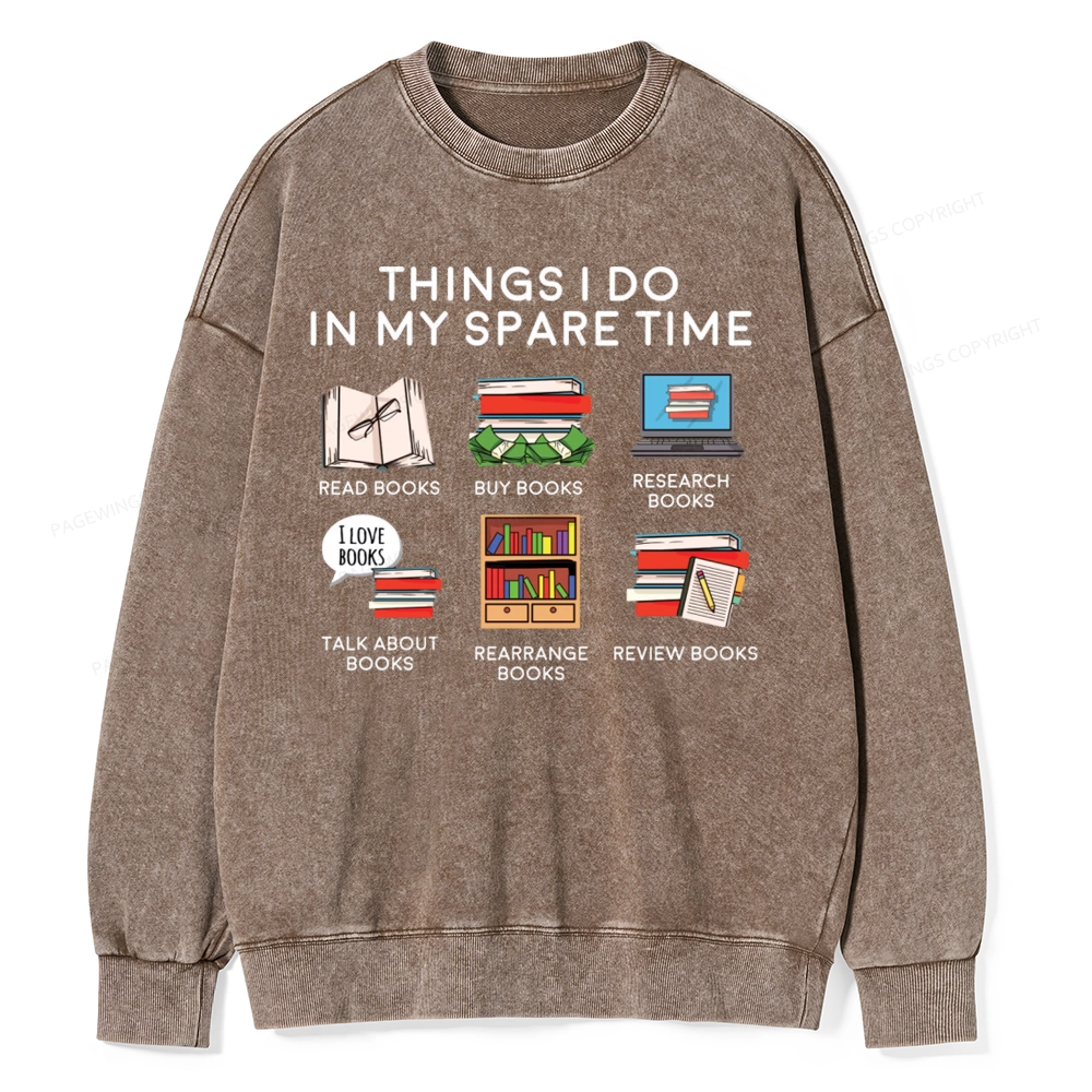 Pagewings Books Reading In My Spare Time Unisex Washed Sweatshirt