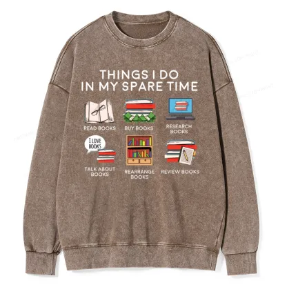 Pagewings Books Reading In My Spare Time Unisex Washed Sweatshirt