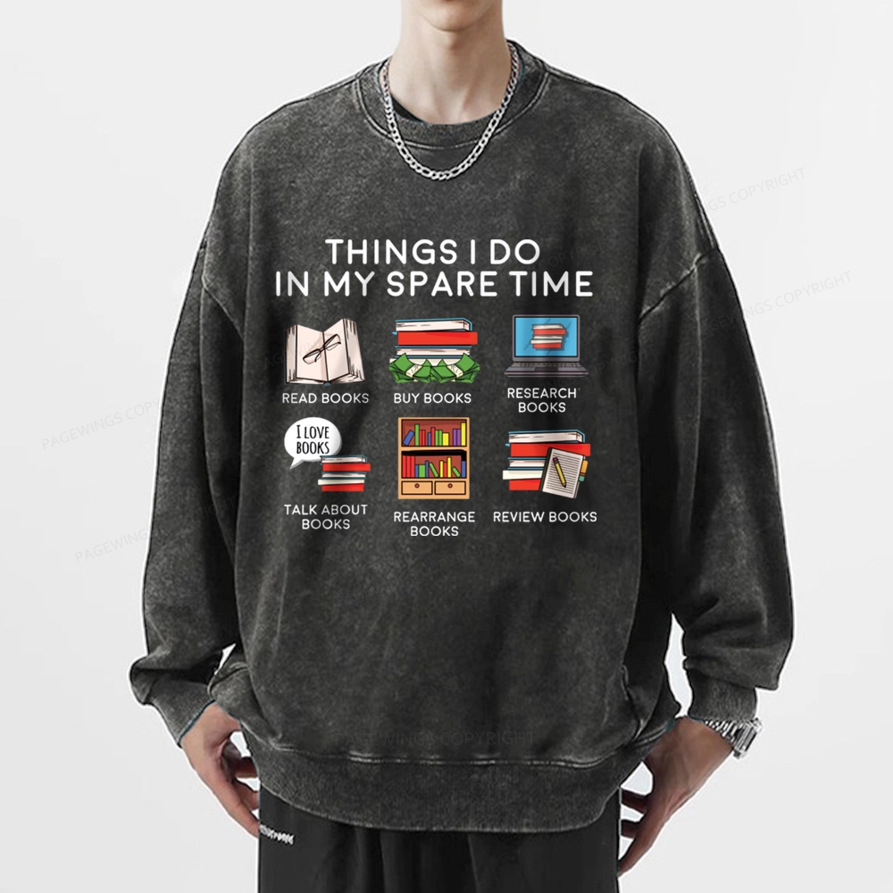 Pagewings Books Reading In My Spare Time Unisex Washed Sweatshirt