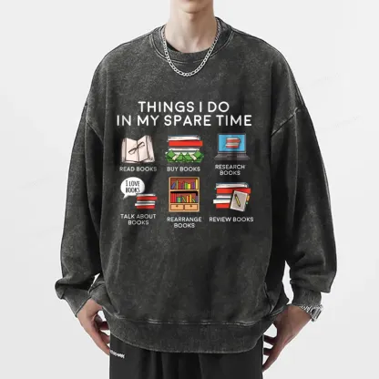 Pagewings Books Reading In My Spare Time Unisex Washed Sweatshirt