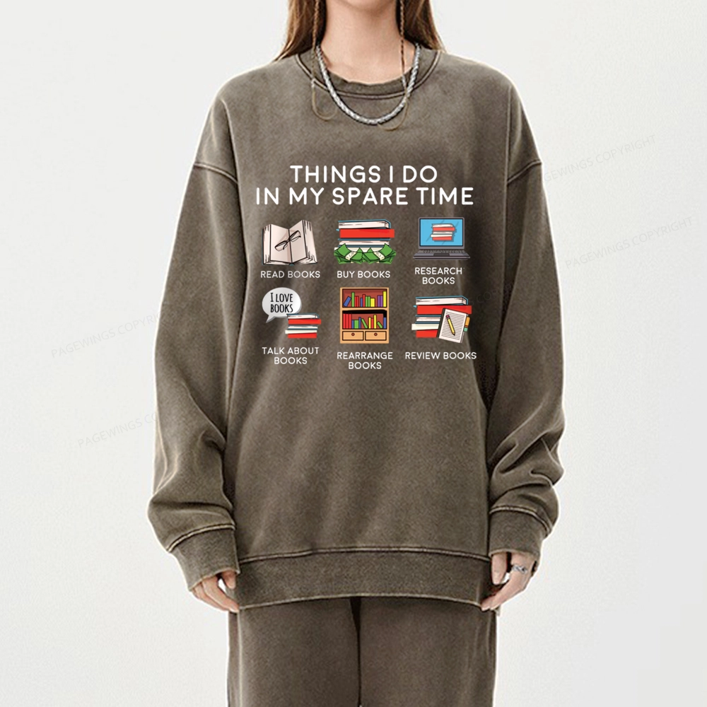 Pagewings Books Reading In My Spare Time Unisex Washed Sweatshirt