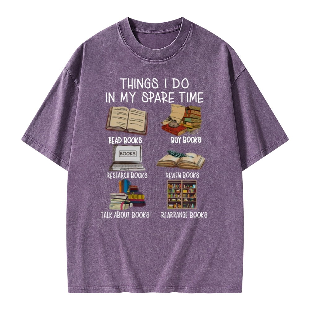 Pagewings Things I Do In My Spare Time Book Lover Librarian Unisex Washed T-shirt