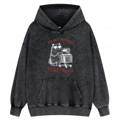 Pagewings I Like Books More Than I Like People Unisex Washed Hoodie