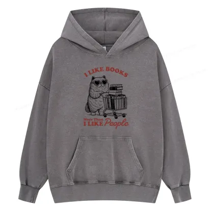 Pagewings I Like Books More Than I Like People Unisex Washed Hoodie