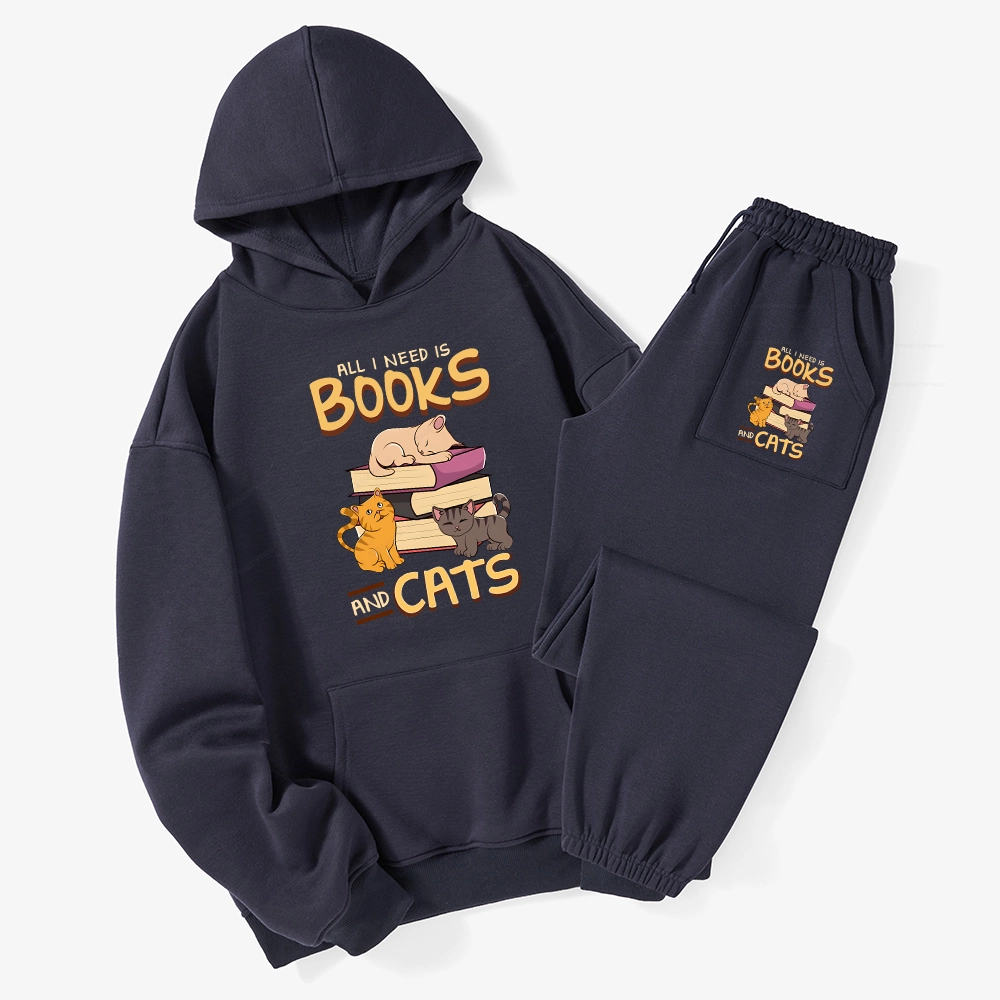 Pagewings All I Need Is Books And Cats Unisex Fleece Hoodie Set