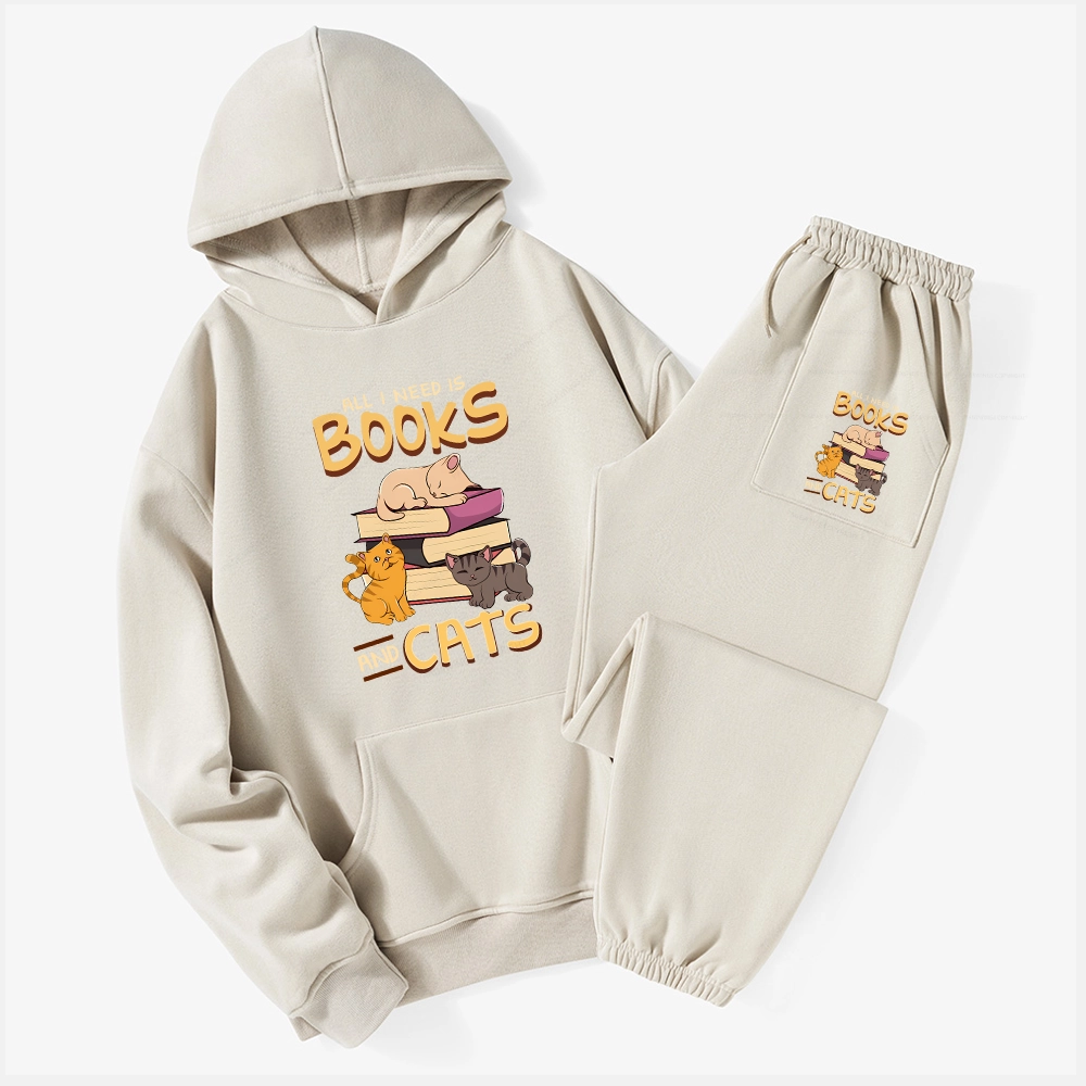 Pagewings All I Need Is Books And Cats Unisex Fleece Hoodie Set