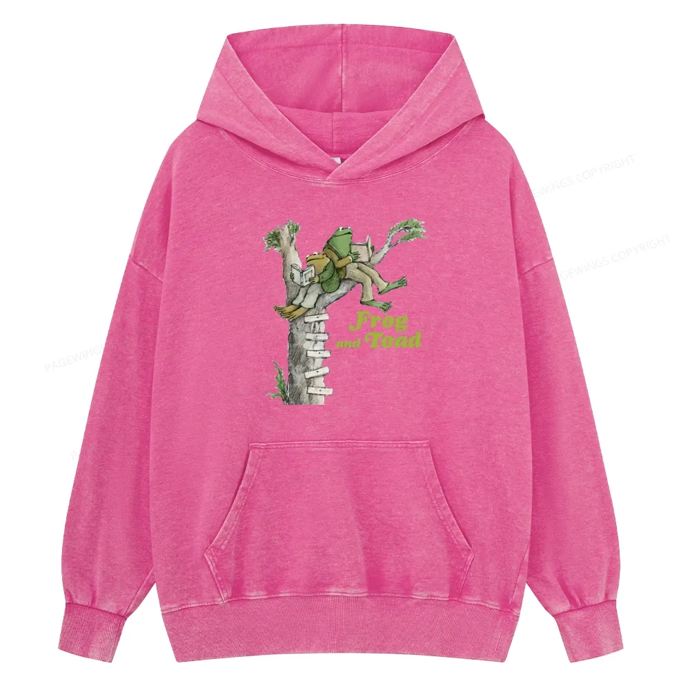 Pagewings Frog and Toad Old Book Unisex Washed Hoodie
