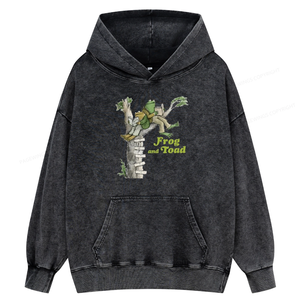 Pagewings Frog and Toad Old Book Unisex Washed Hoodie