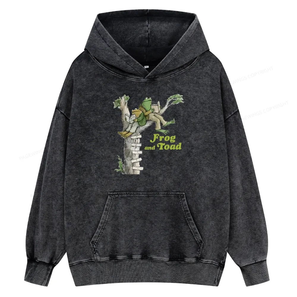 Pagewings Frog and Toad Old Book Unisex Washed Hoodie
