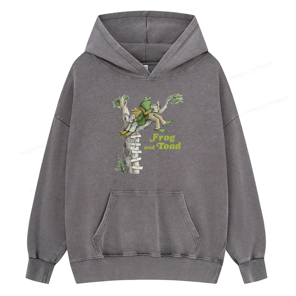 Pagewings Frog and Toad Old Book Unisex Washed Hoodie