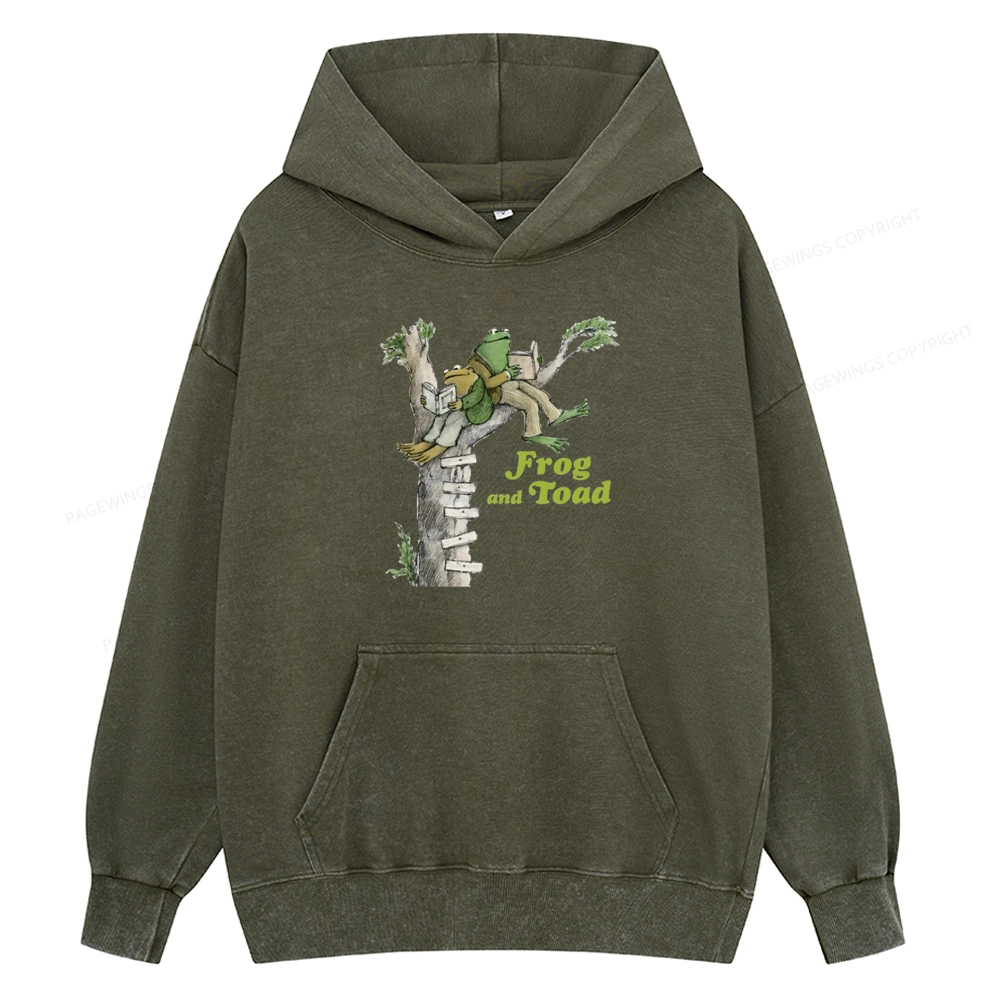 Pagewings Frog and Toad Old Book Unisex Washed Hoodie