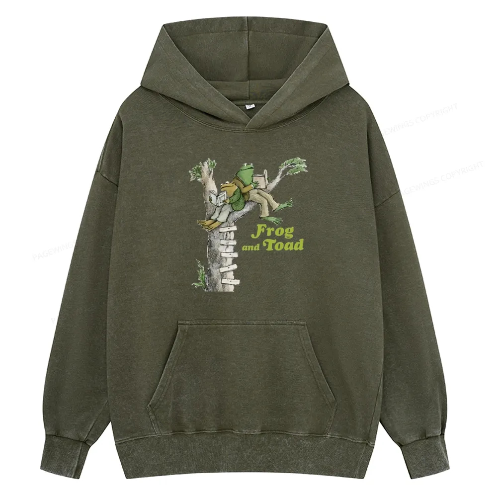Pagewings Frog and Toad Old Book Unisex Washed Hoodie