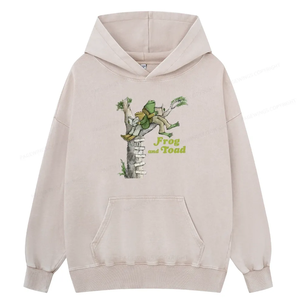 Pagewings Frog and Toad Old Book Unisex Washed Hoodie