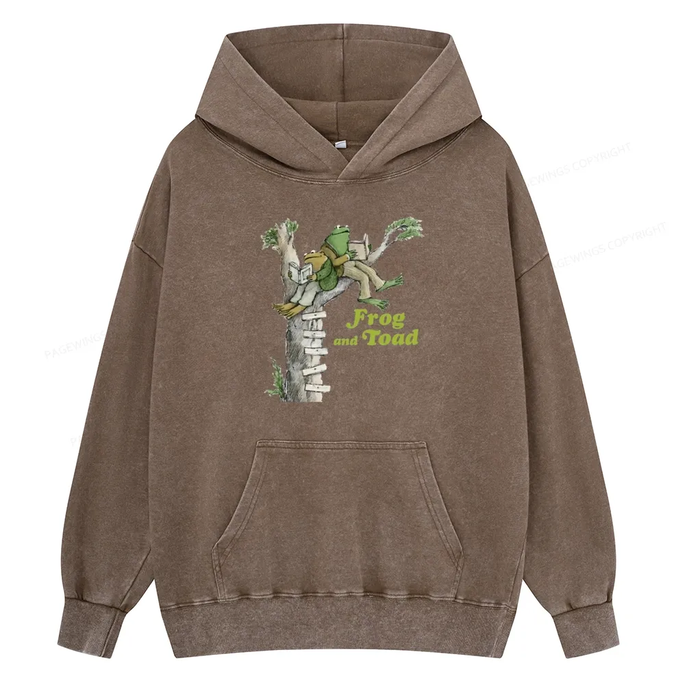 Pagewings Frog and Toad Old Book Unisex Washed Hoodie