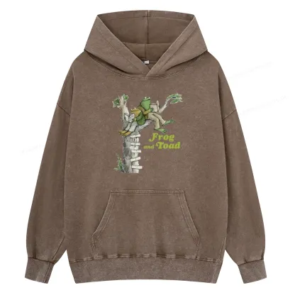 Pagewings Frog and Toad Old Book Unisex Washed Hoodie