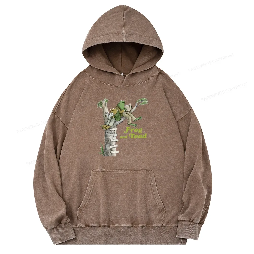 Pagewings Frog and Toad Old Book Unisex Washed Hoodie