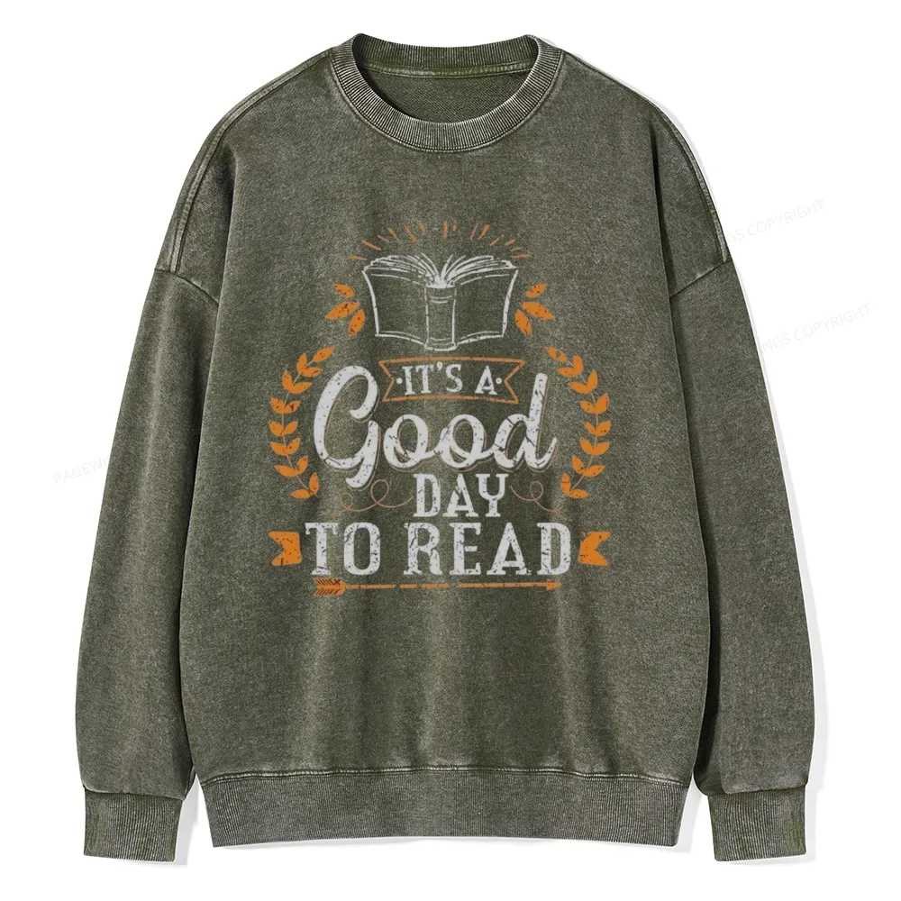 Pagewings It's A Good Day To Read Unisex Washed Sweatshirt