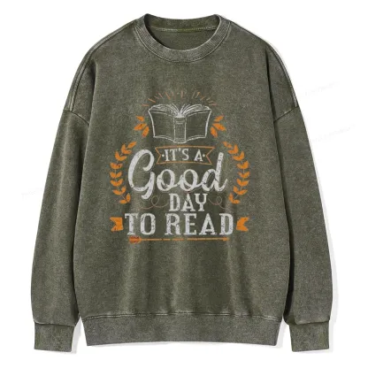 Pagewings It's A Good Day To Read Unisex Washed Sweatshirt