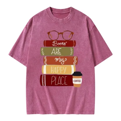 Pagewings Books are My Happy Place Unisex Washed T-shirt