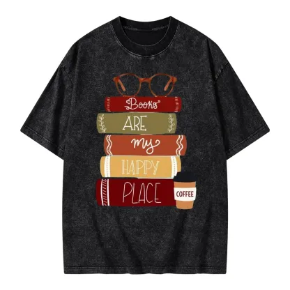 Pagewings Books are My Happy Place Unisex Washed T-shirt