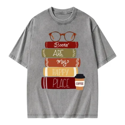 Pagewings Books are My Happy Place Unisex Washed T-shirt