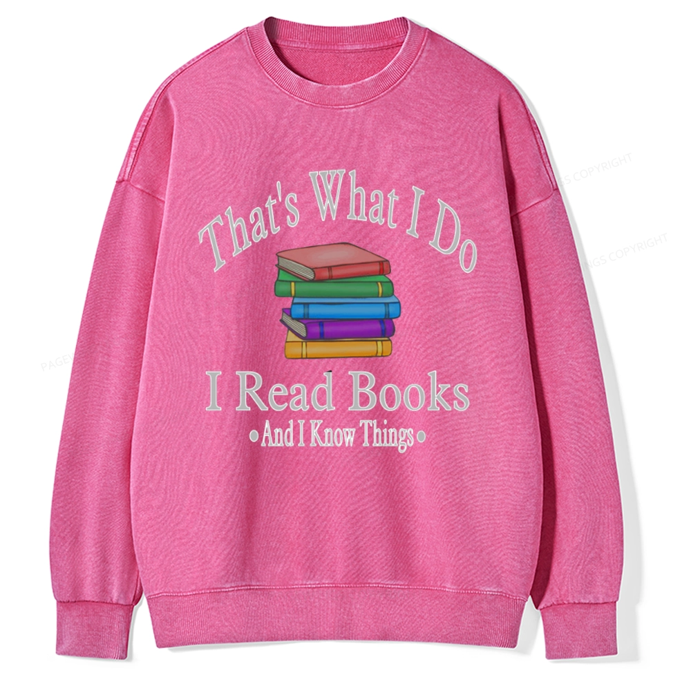 Pagewings I Read Books And I Know Things Unisex Washed Sweatshirt