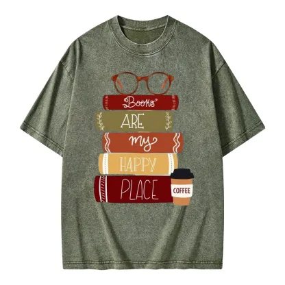 Pagewings Books are My Happy Place Unisex Washed T-shirt