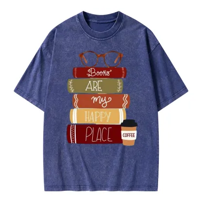 Pagewings Books are My Happy Place Unisex Washed T-shirt