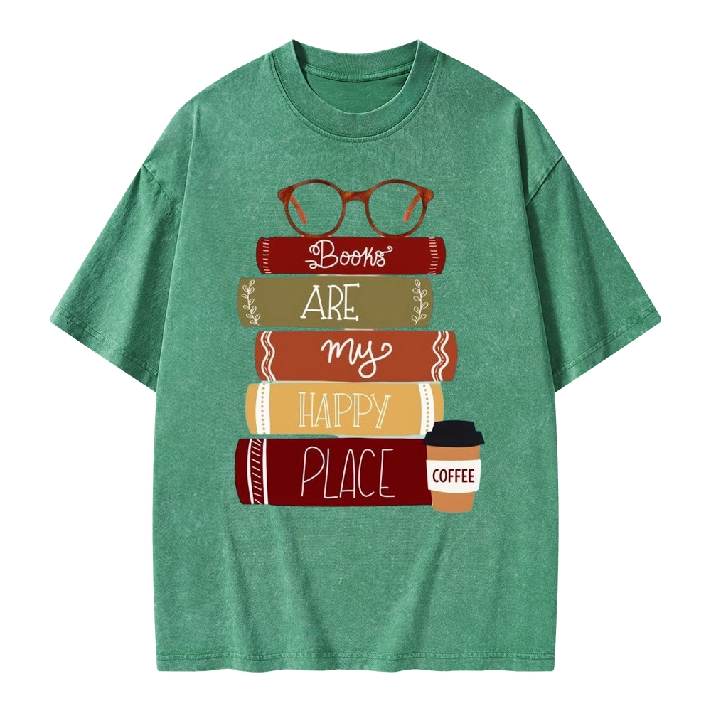 Pagewings Books are My Happy Place Unisex Washed T-shirt