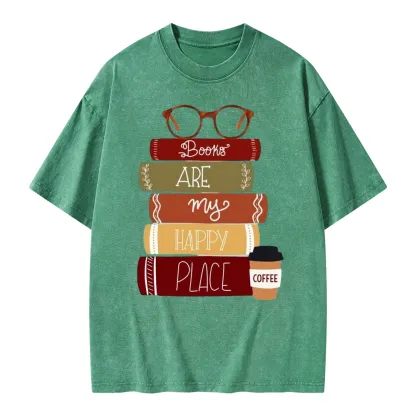 Pagewings Books are My Happy Place Unisex Washed T-shirt