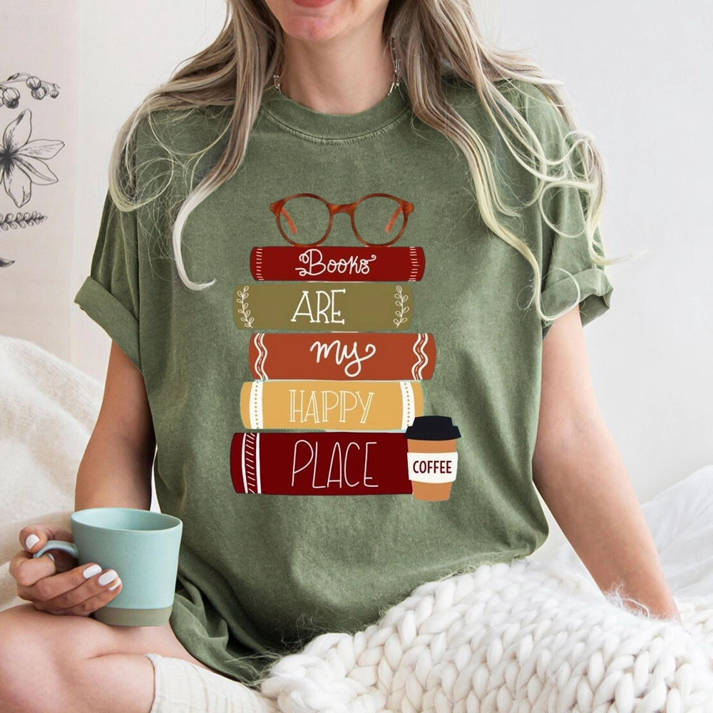Pagewings Books are My Happy Place Unisex Washed T-shirt