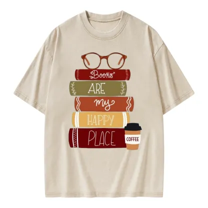 Pagewings Books are My Happy Place Unisex Washed T-shirt