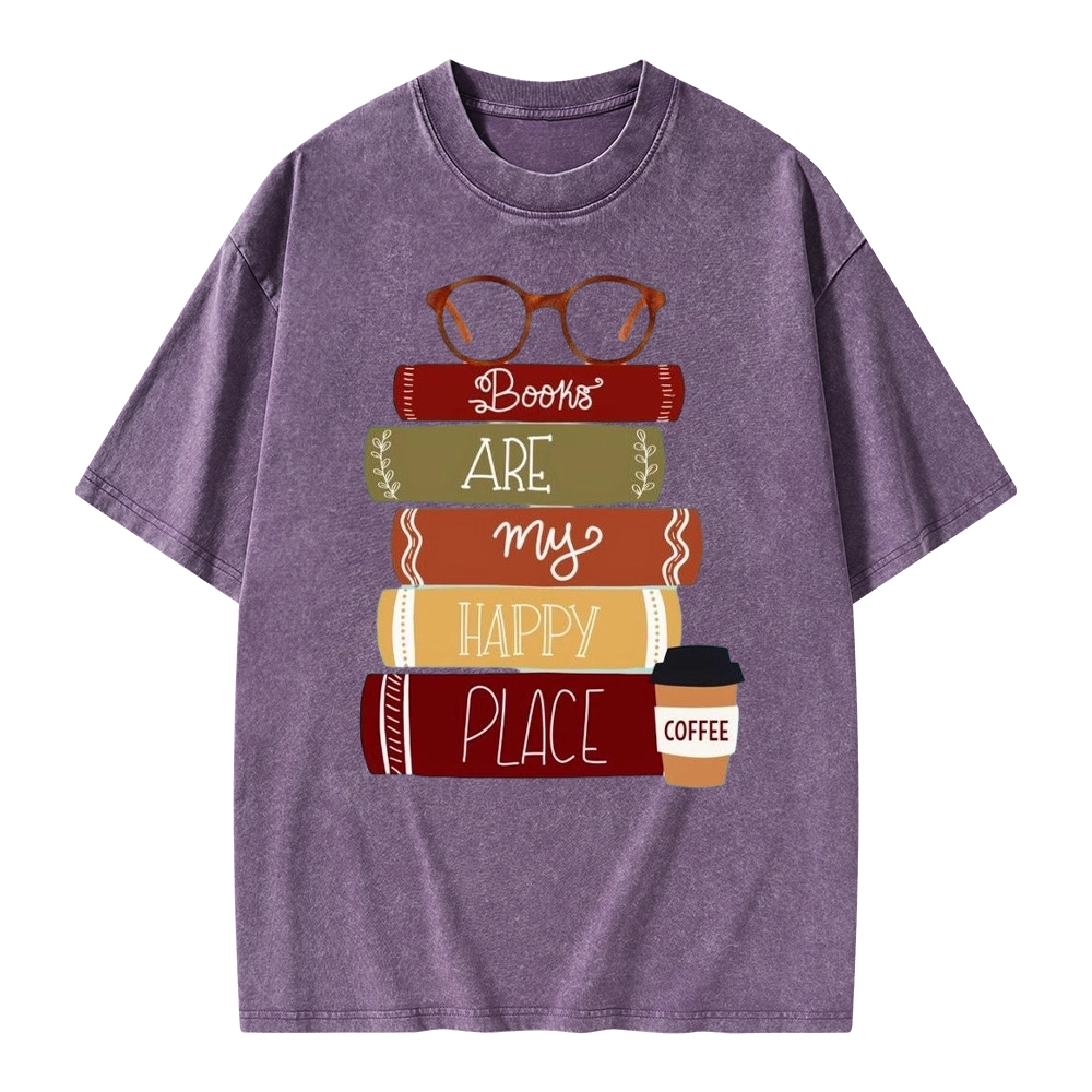 Pagewings Books are My Happy Place Unisex Washed T-shirt