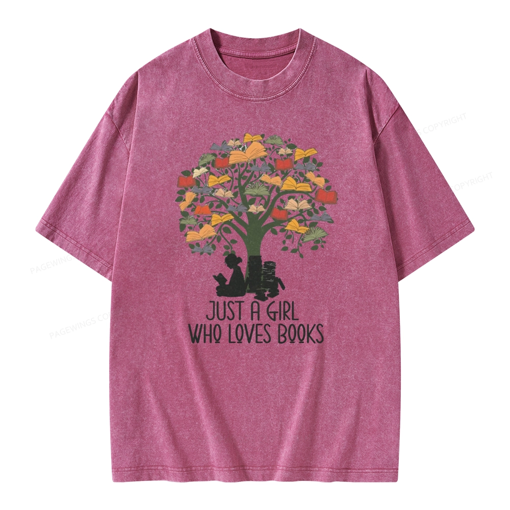 Pagewings Just A Girl Who Loves Books Unisex Washed T-shirt