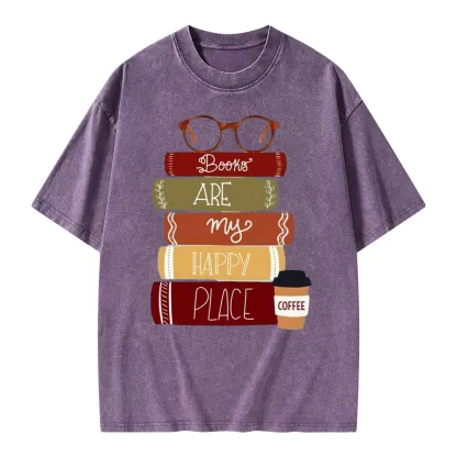 Pagewings Books are My Happy Place Unisex Washed T-shirt