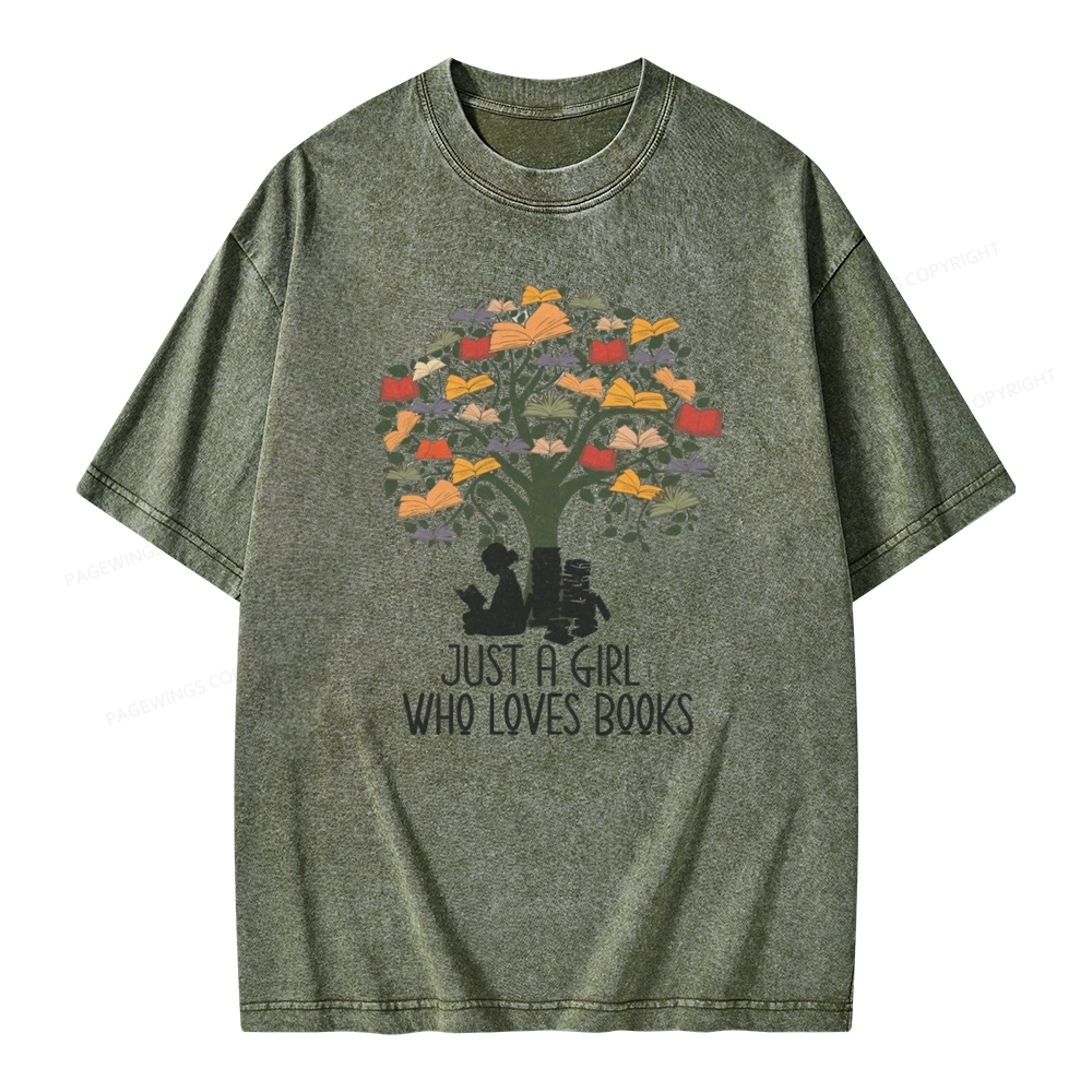 Pagewings Just A Girl Who Loves Books Unisex Washed T-shirt