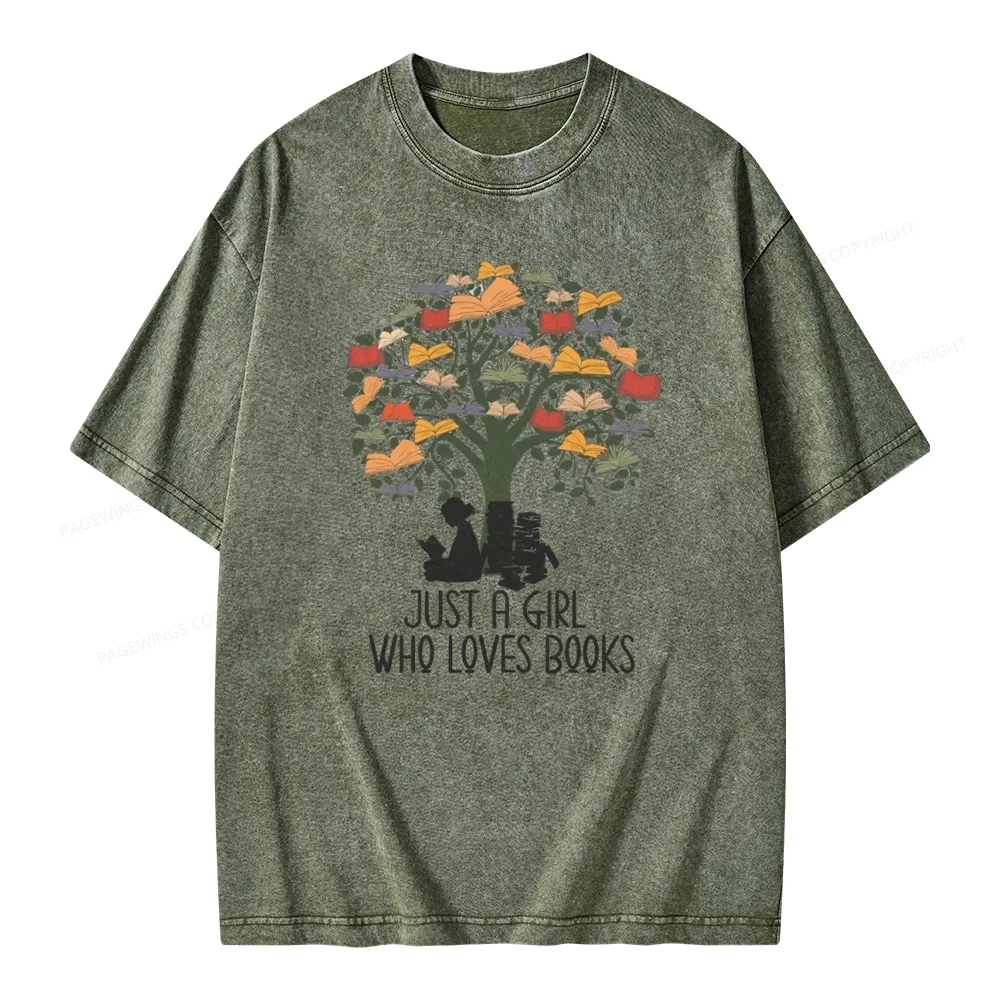 Pagewings Just A Girl Who Loves Books Unisex Washed T-shirt