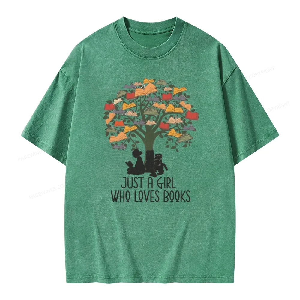 Pagewings Just A Girl Who Loves Books Unisex Washed T-shirt