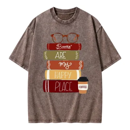 Pagewings Books are My Happy Place Unisex Washed T-shirt