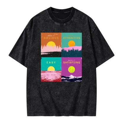 Pagewings Modern Art Atomic Habits Unisex Washed T-shirt