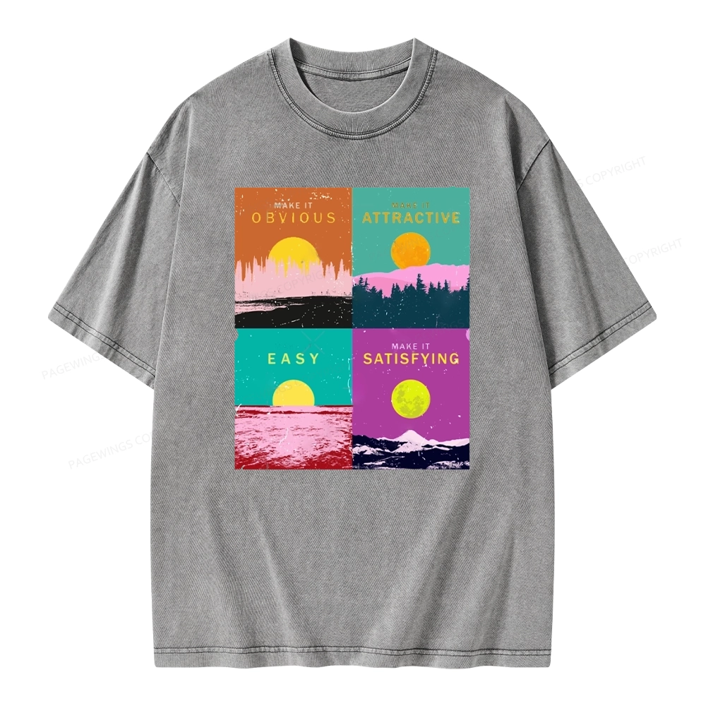 Pagewings Modern Art Atomic Habits Unisex Washed T-shirt